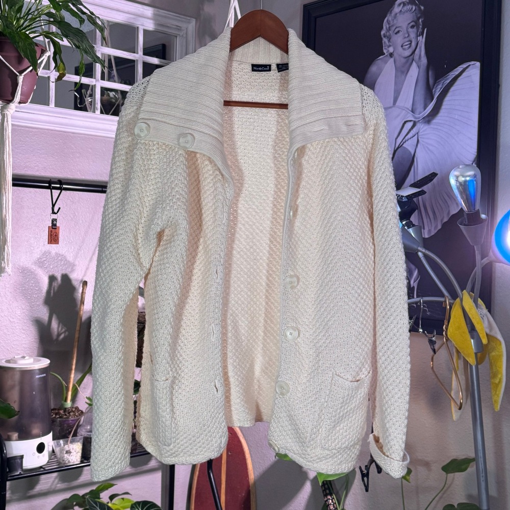 Vintage North Crest Cream Knit Cardigan Sweater | XL